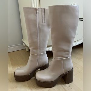 Beige platform boots